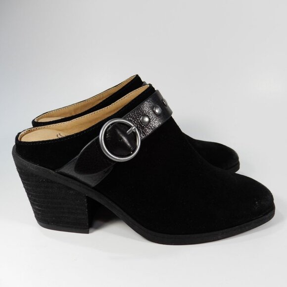 Sofft Corey Comfort Belted Mule CLOGS Size 7 Black Suede Biker Western NEW - Picture 4 of 12